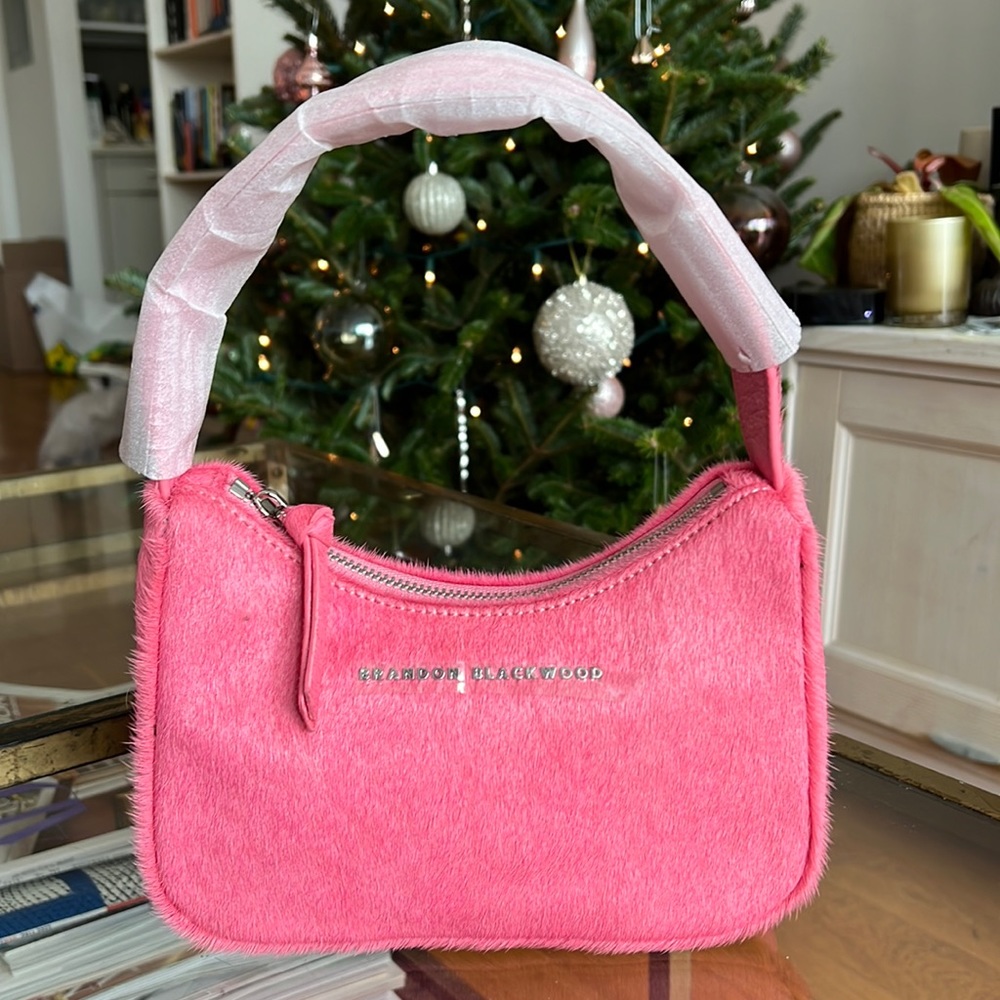 BRANDON BLACKWOOD pink faux fur purse
